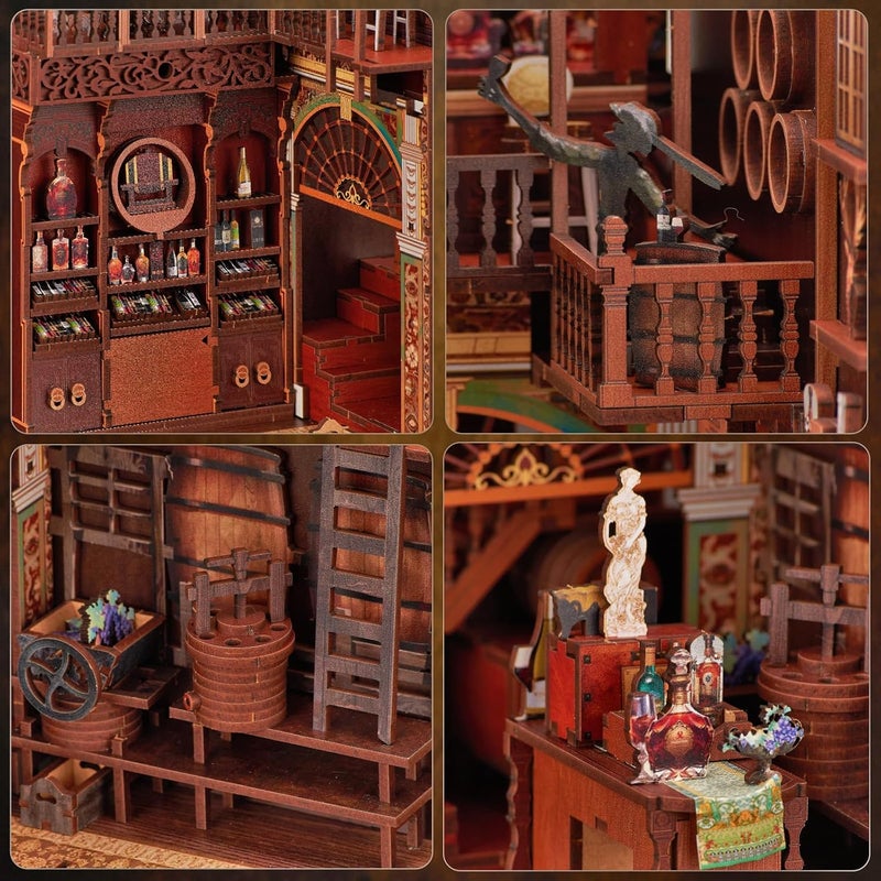 MiniCity Book Nook Kit, DIY Miniature Dollhouse Booknook Kit, 3D Wooden Puzzle Bookend Bookshelf Insert Decor with LED Light for Teens and Adults (Roaring Twenties Speakeasy) - Image 4